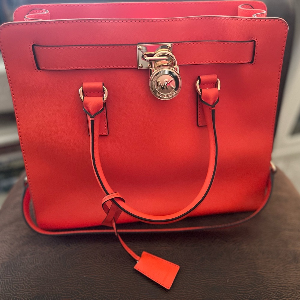 Michael Kors Hamilton Orange Saffiano Leather Tote Bag Purse